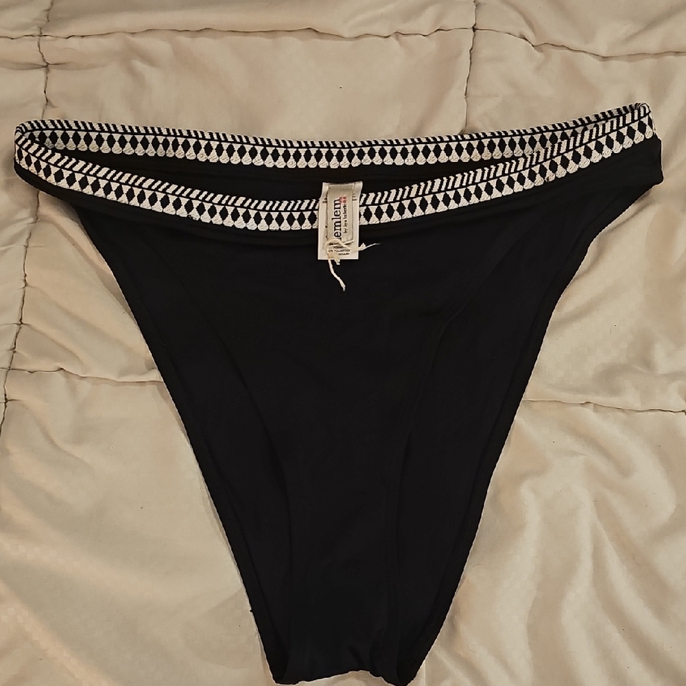 LEMLEM‎ XL Black Bikini Bottom with Patterned Waistband